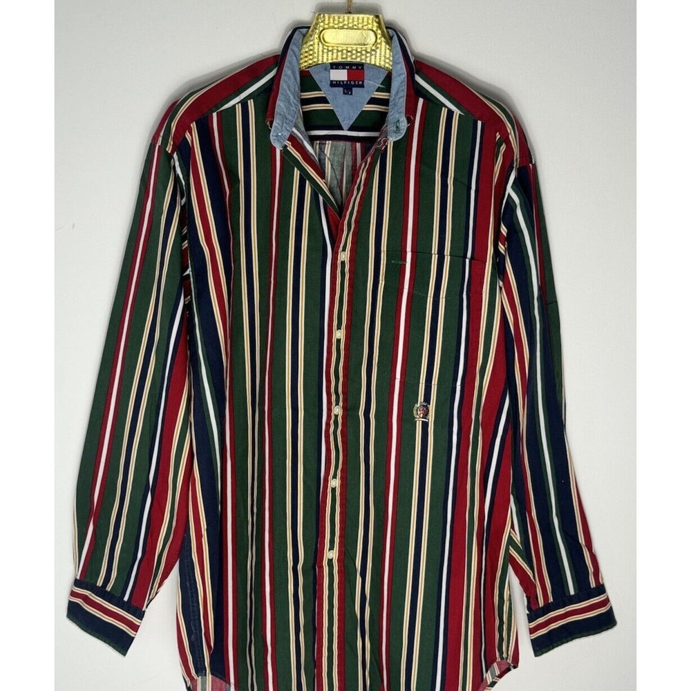 Tommy Hilfiger vintage Button Down Shirt Mens Denim Style Embroidered Logo Y2k